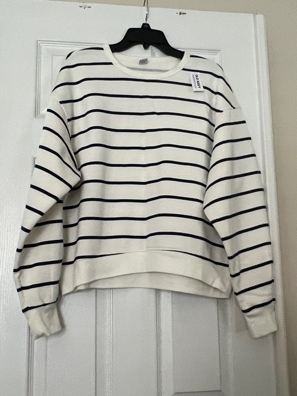 Old Navy Cream and Navy Blue Striped Crewneck Sweatshirt
